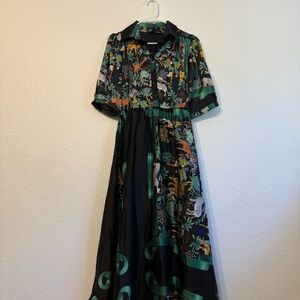 Black & Green Printed Maxi Shirt Dress - Brand Unspecified
